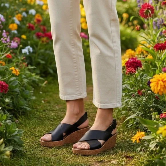 Clark Leather & Cork Wedge Sandals - Picture 2 of 3